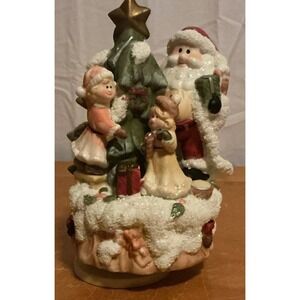 Santa Claus Decorating Tree Musical Figurine O Christmas Tree Ceramic 8" Tall